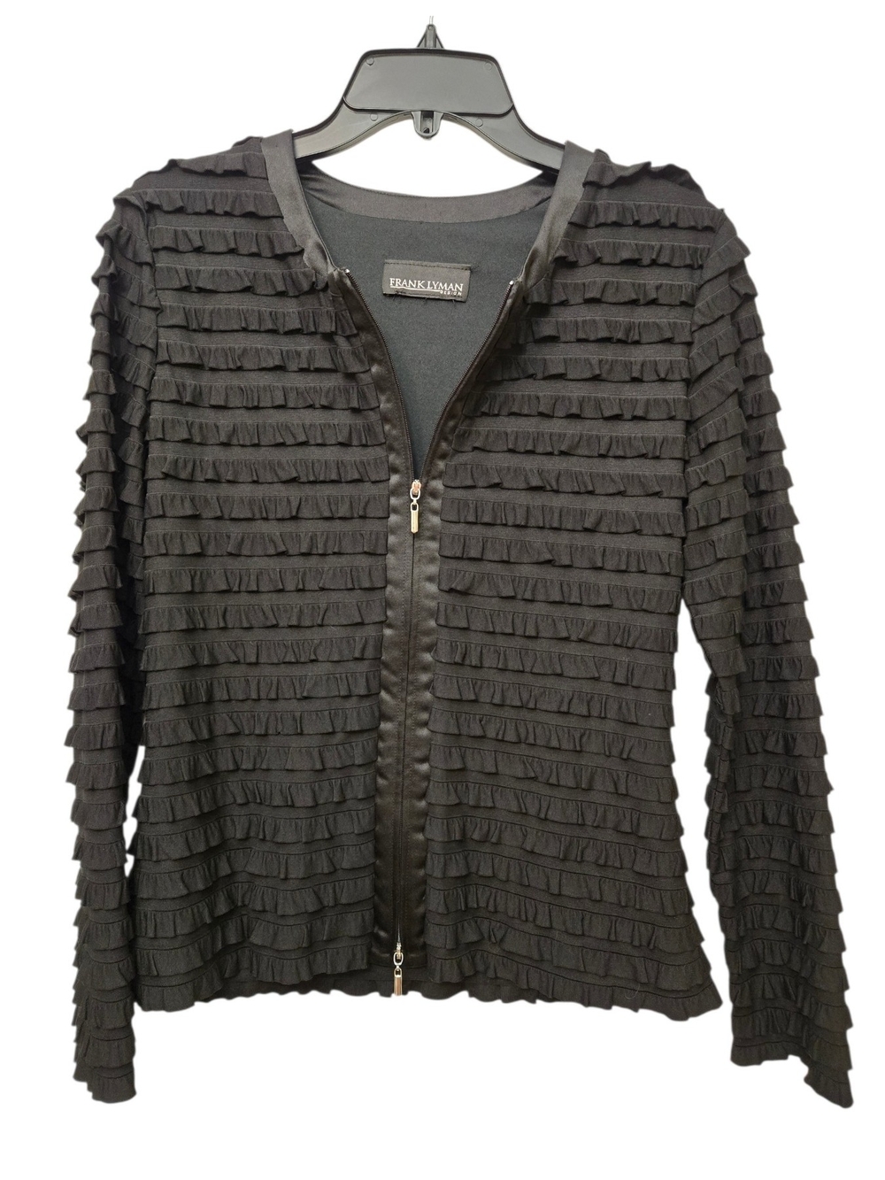 Frank Lyman Design Black Layered Ruffle Zip Jacket Size S